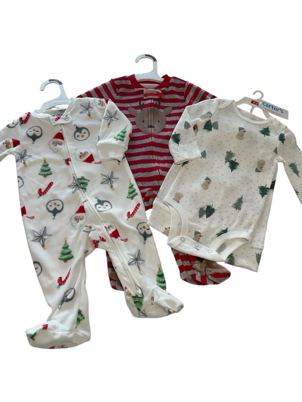 Carter's Christmas Bundle 2 Fleece Pajamas Outfits NWT Infant Baby Size 3 Months